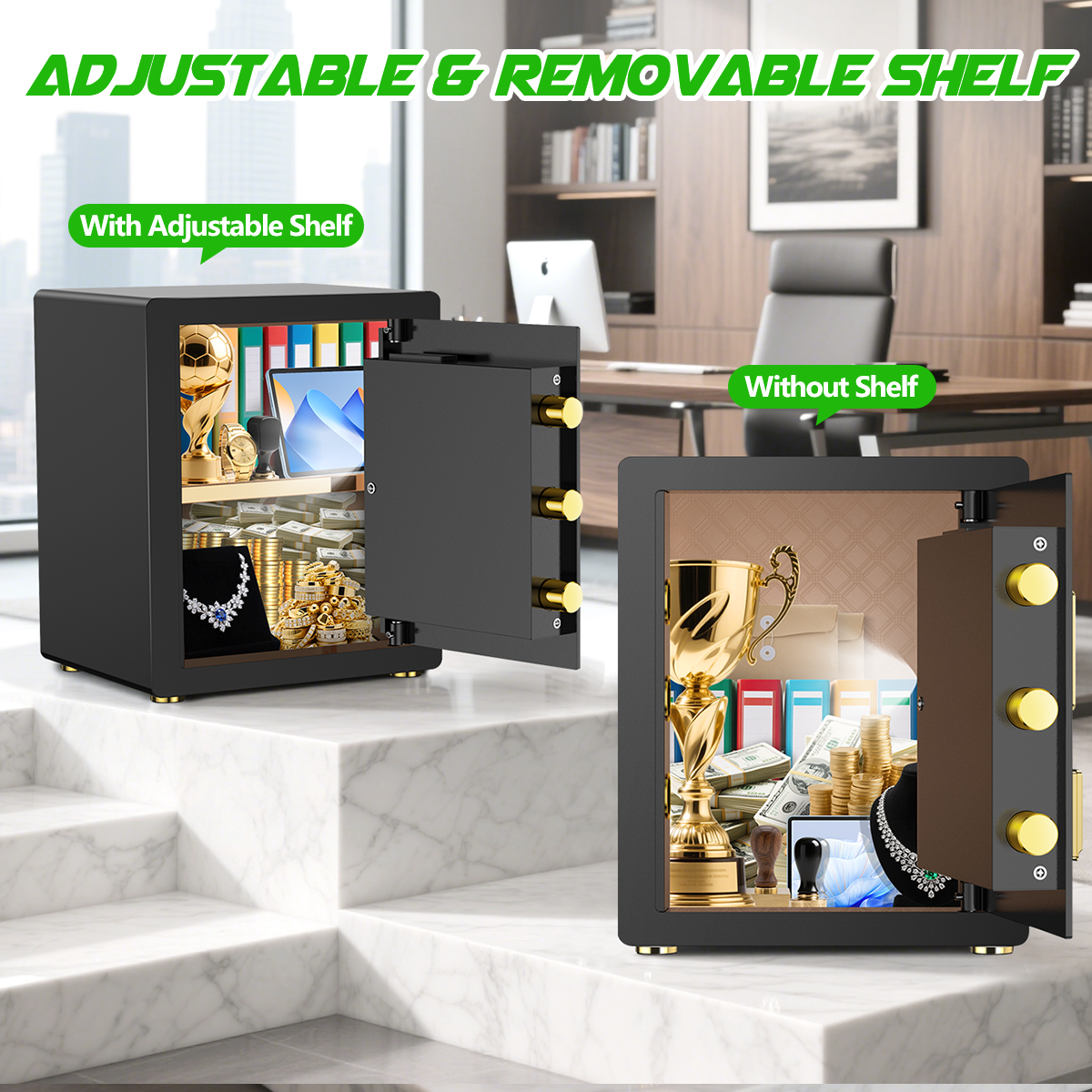 SYSENFO 3.0 Cuft Large Security Safe Box, Digital Keypad Lock, Built-in Alarm System & Fireproof Bag, Home & Office Safe for Cash, Valuables (Black)