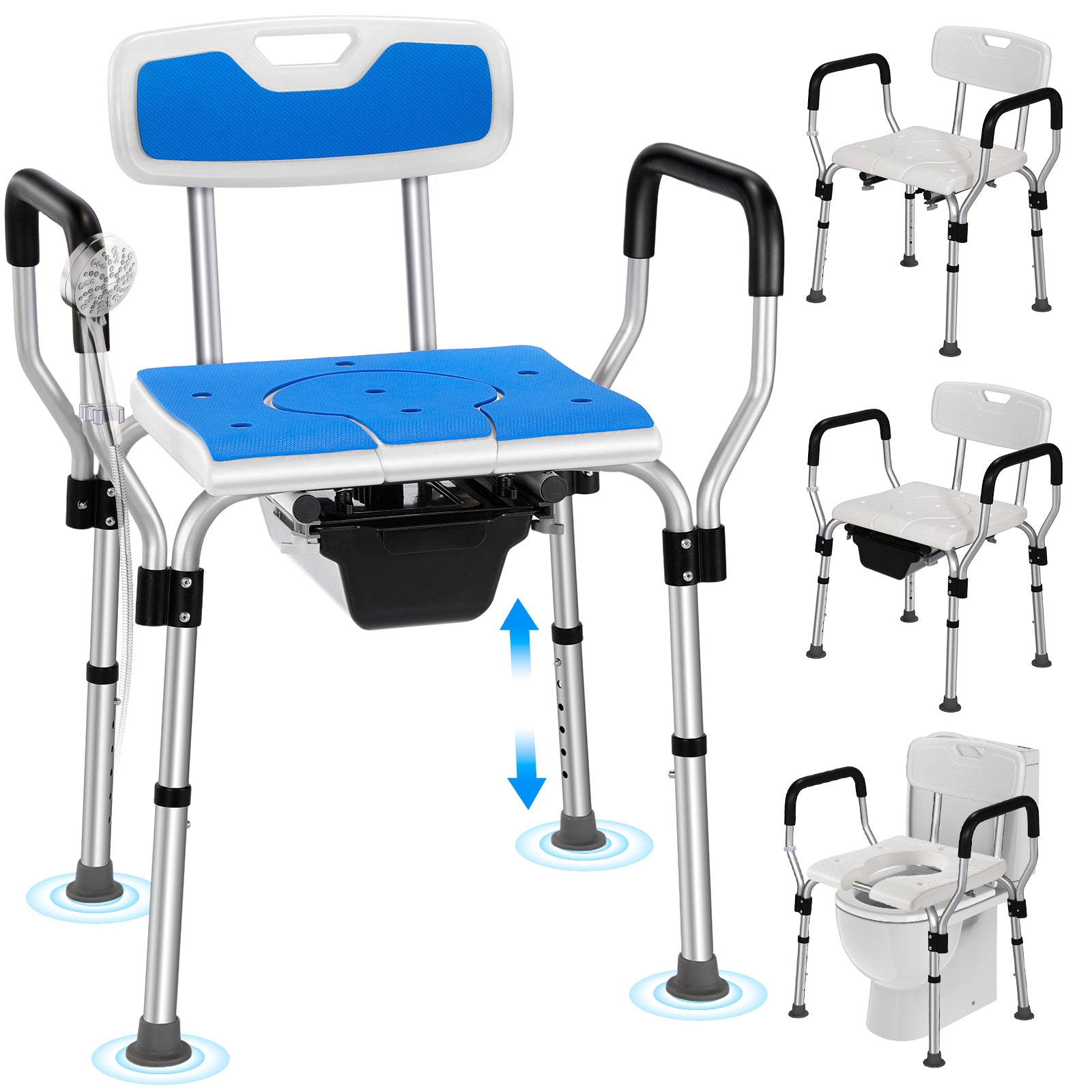 TNTANTS Shower Chair with Bedside Commode, Versatile 3 in 1 Shower Stool for Inside Shower, Raised Toilet Seat with Height Adjustable for Elderly, Disabled