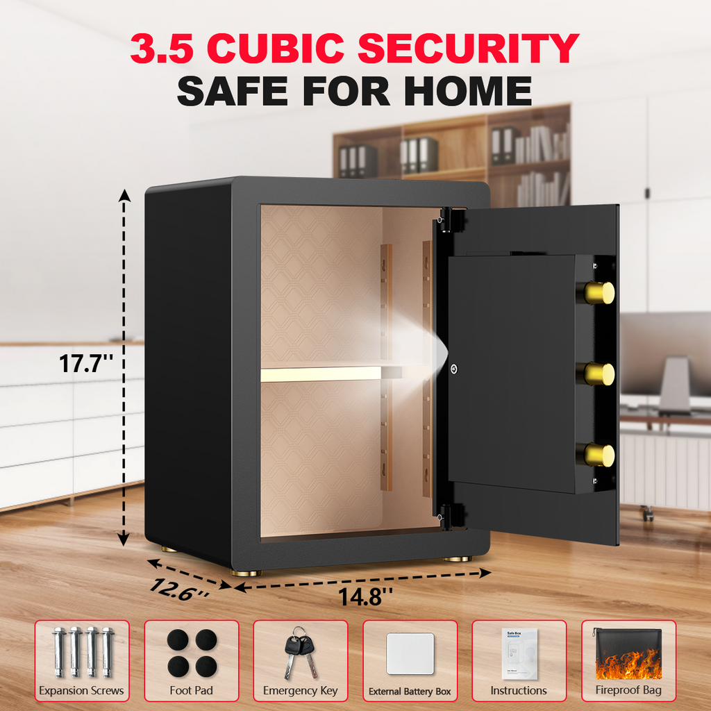 BESAFETY 3.5 Cuft Large Safe Box, Digital Keypad Home Security Safe With Fireproof Bag & Alarm System(Black)