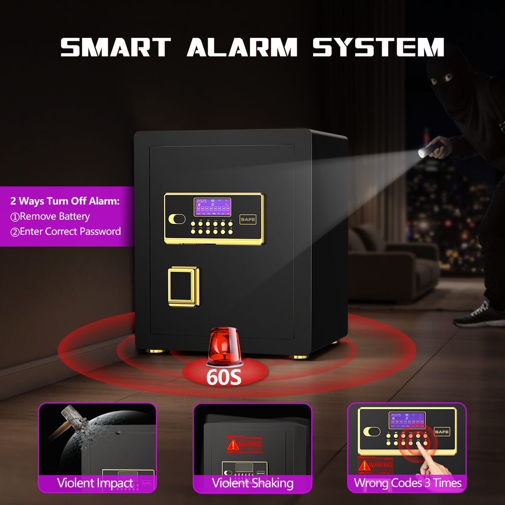 BESAFETY 3.0 Cuft Large Security Safe Box, Digital Keypad Lock, Built-in Alarm System & Fireproof Bag, Home & Office Safe for Cash, Valuables (Black)