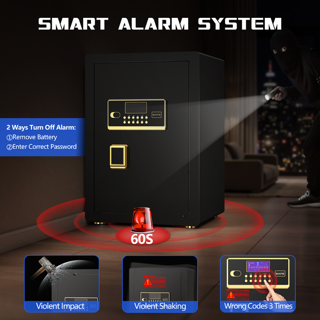 SYSENFO 5.0 Cuft Digital Security Safe Box, Fireproof Waterproof Bag & Adjustable Shelves for Home & Office(Black)