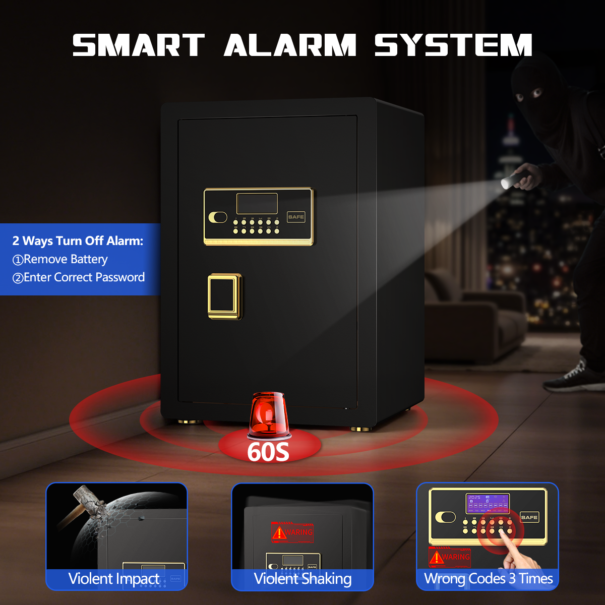 SYSENFO 5.0 Cuft Digital Security Safe Box, Fireproof Waterproof Bag & Adjustable Shelves for Home & Office(Black)