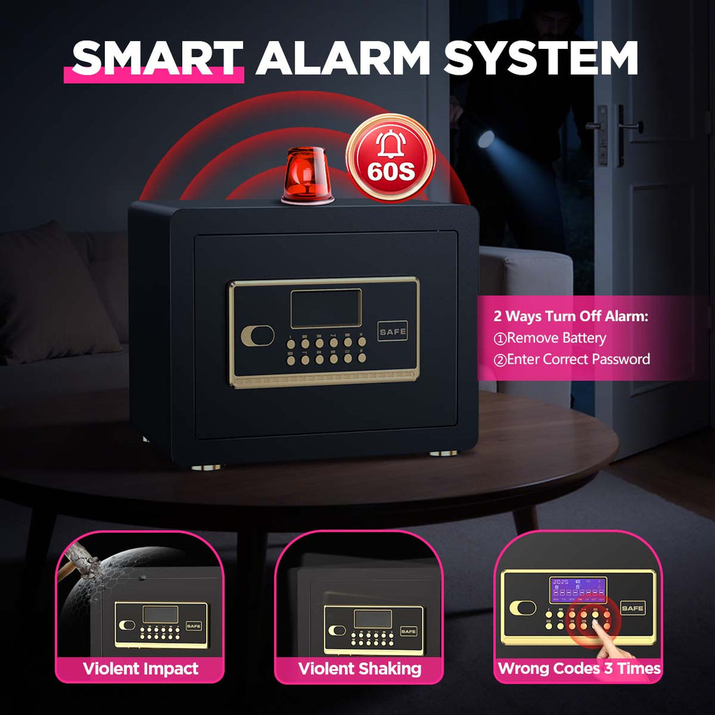 SYSENFO 1.5 Cuft Safe Box, Digital Keypad Home Security Safe With Fireproof Waterproof Bag & Adjustable Shelf