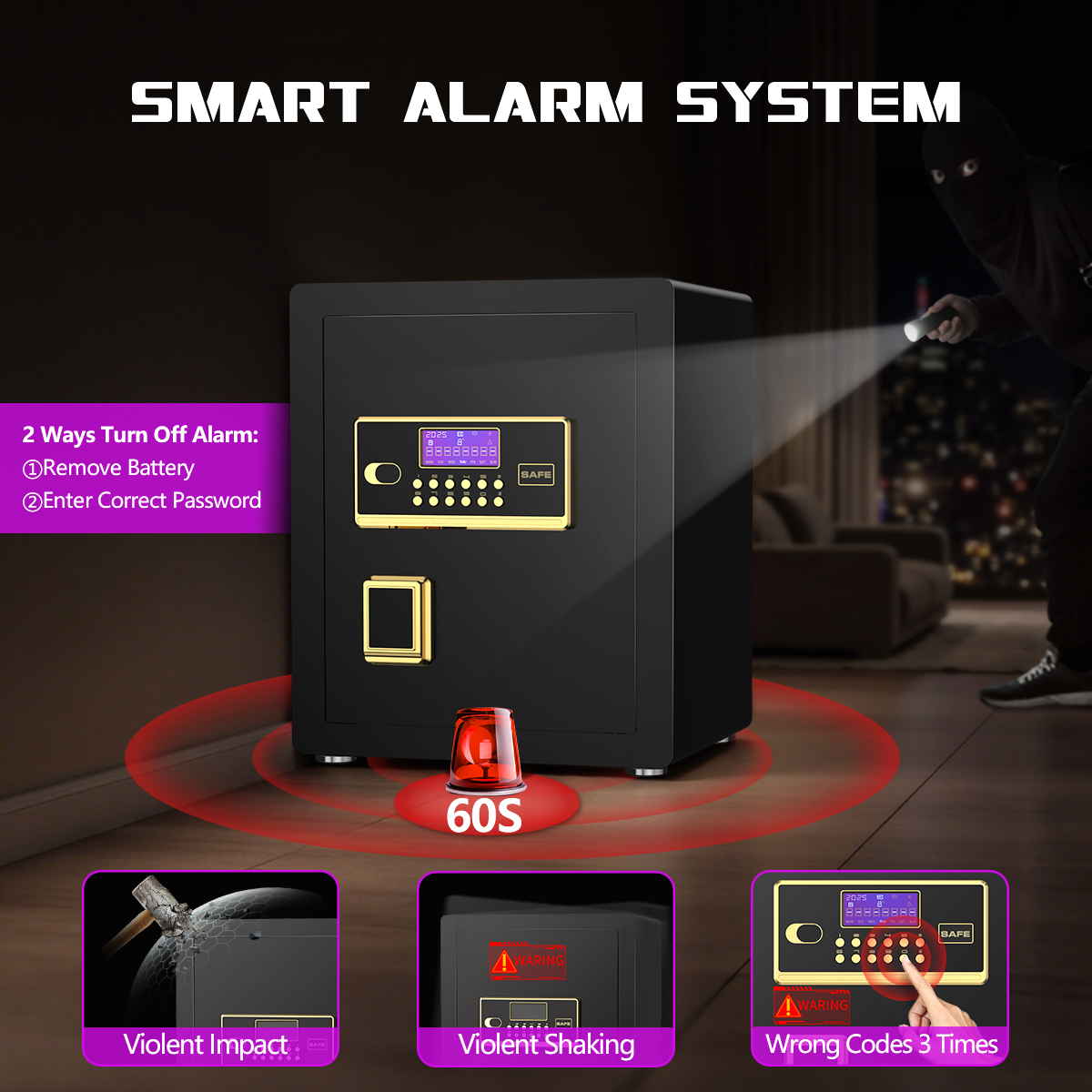 Gemaisil 3.0 Cuft Large Security Safe Box for Home & Office, Digital Keypad Lock, Built-in Alarm System & Fireproof Bag, Safe for Save Cash, Valuables (Black)