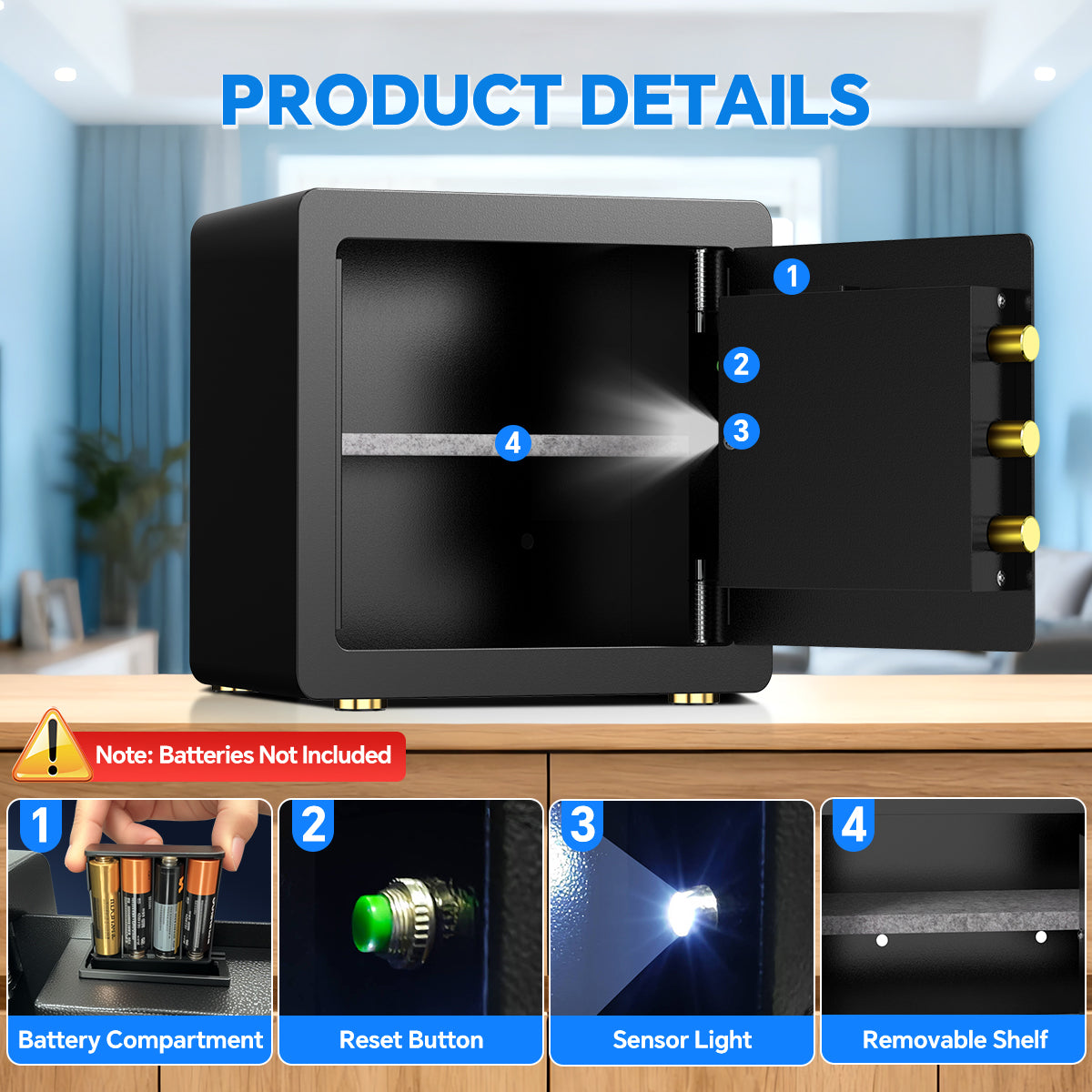 Gemaisil 2.5 Cuft Safe Box for Home, Electronic Safe with Digital Keypad, Safe with Fireproof Bag & Adjustable Shelf(Black)