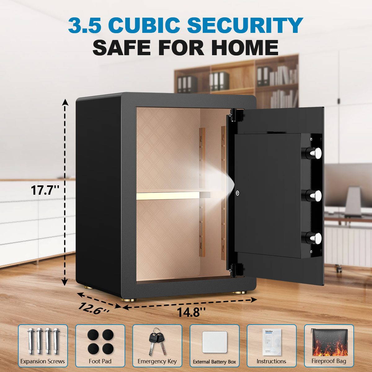 Gemaisil 3.5 Cuft Safe Box for Home, Electronic Security Safe with Digital Keypad, Safe with Fireproof Bag & Adjustable Shelf(Black)