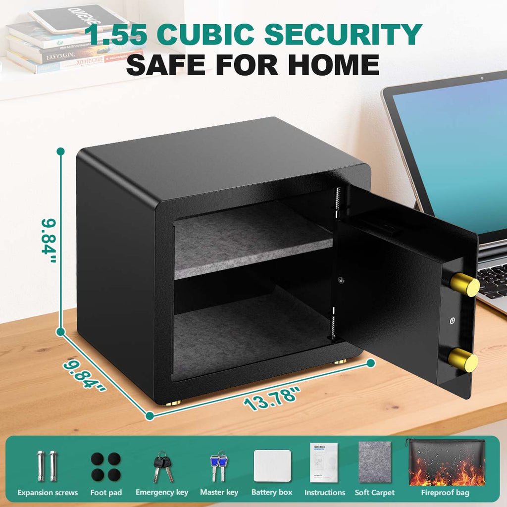 BESAFETY 1.5 Cuft Home Security Safe Box with Digital Keypad, Adjustable Shelf, Fireproof & Waterproof Bag