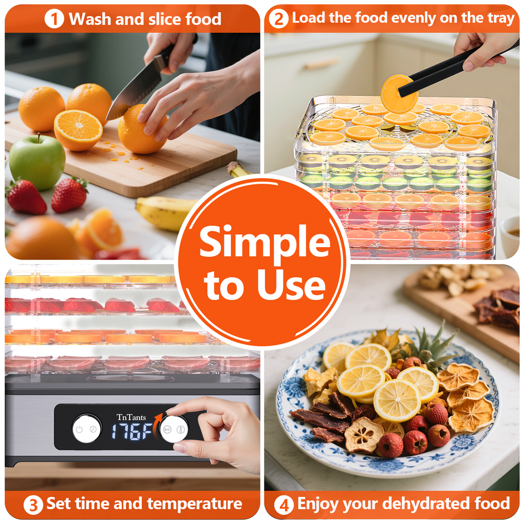 TNTANTS Food Dehydrator, 9 Trays Electric Dehydrated Dryer with Adjustable 48H Timer & 95-176℉ Temperature Control, Dehydrator for Food and Jerky, Fruits, Veggies, Pet Treat