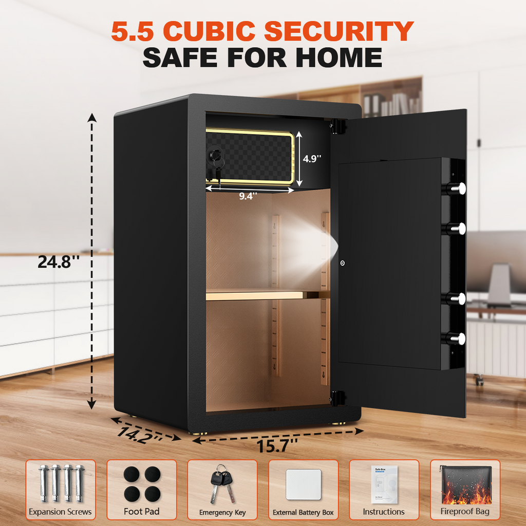 Gemaisil Large 5.5 Cuft Security Safe Box with Hidden Compartment, Electronic Safe with Fireproof Bag & Dual Alarm System(Black)