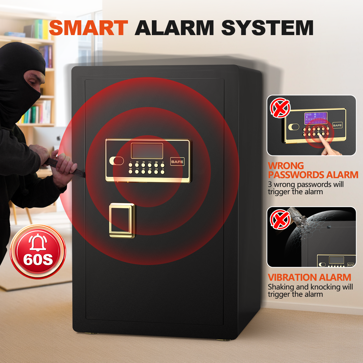 Gemaisil 5.5 Cuft Large Safe Box, Security Home Safe with Interior Safe Lock Box & Fireproof Document Bag