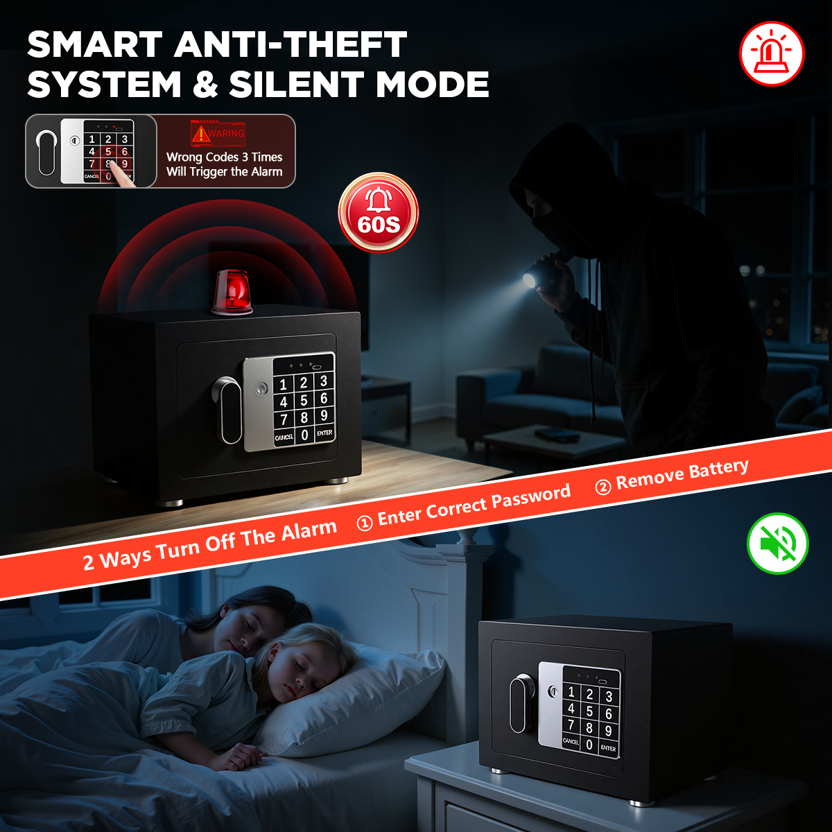 SYSENFO Electronic Digital Safe Box, 0.25 Cubic Feet Home Security Box for Office Hotel Business, Lock Box with Key Keypad for Cash Jewelry Black