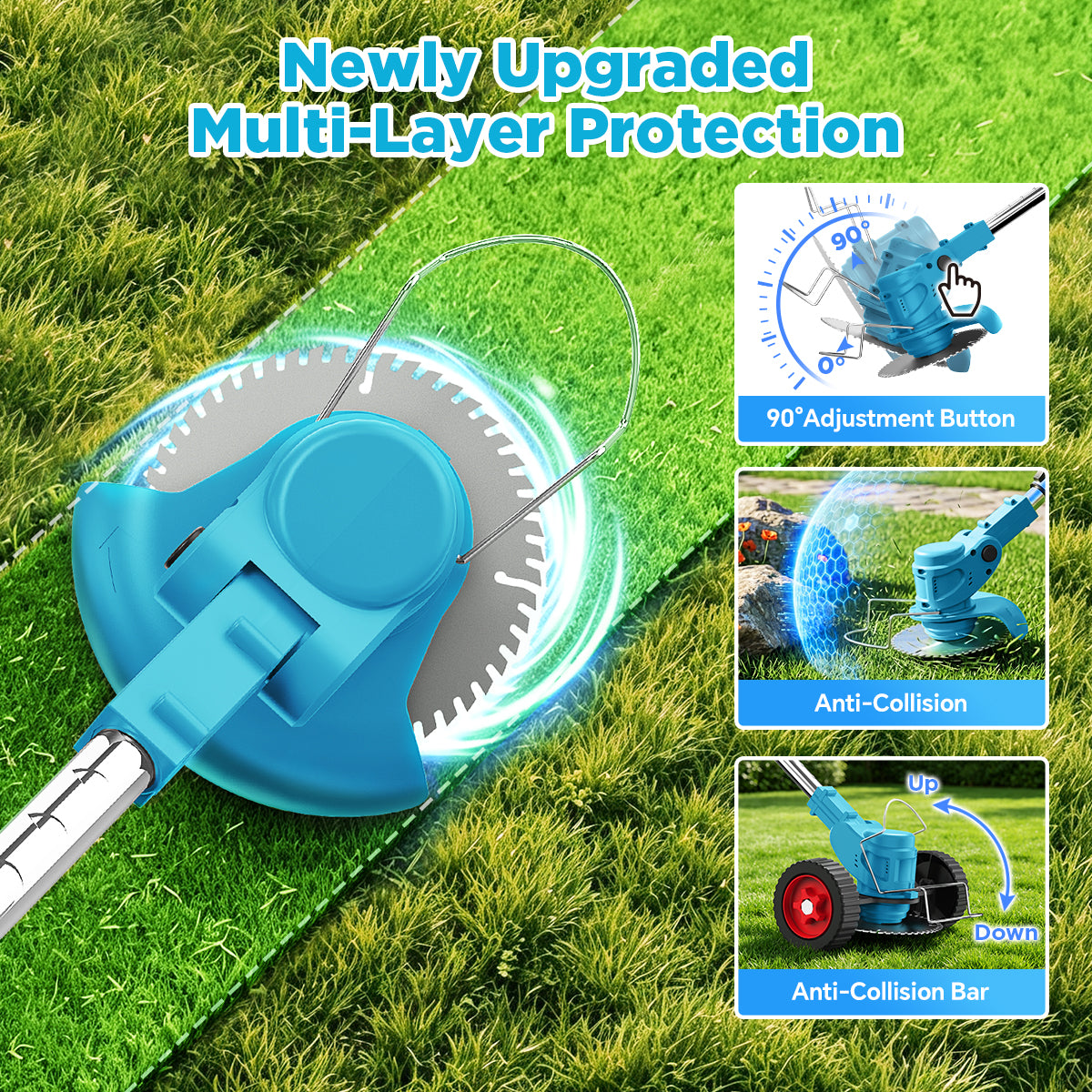 TNTANTS Weed Wacker Cordless, 3-in-1 Lightweight Electric String Trimmer with 3 Types of Blades, Wheels, 24V Battery, Weed Eater Grass Trimmer/Edger/Brush Cutter for Lawn Yard Garden (Blue)