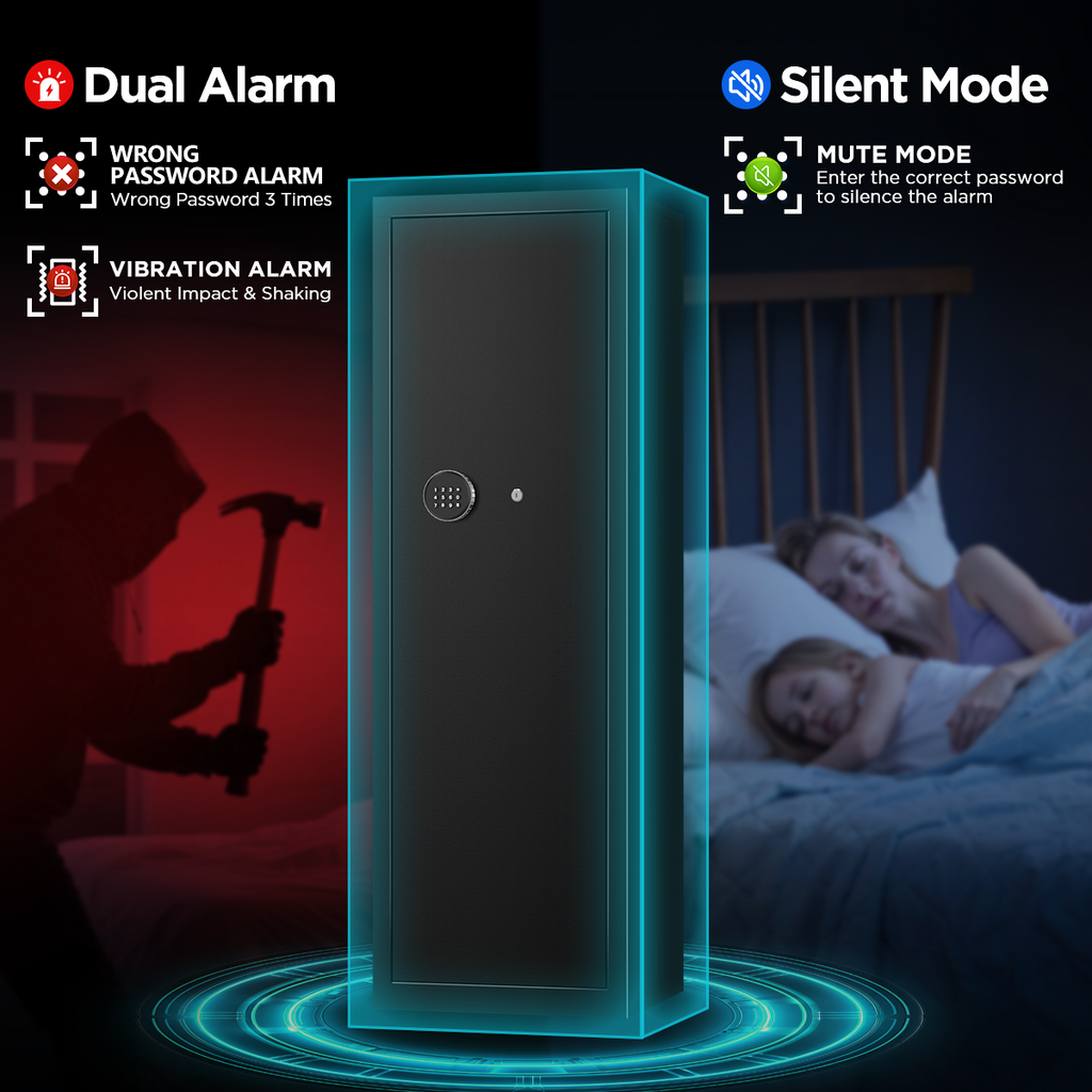 Gemaisil New 8-10 Gun Cabinet, Quick Access Numeric Keypad Safe for Rifles and Handguns, Removable Shelves and Hanging Panels, Unassembled Home Locker