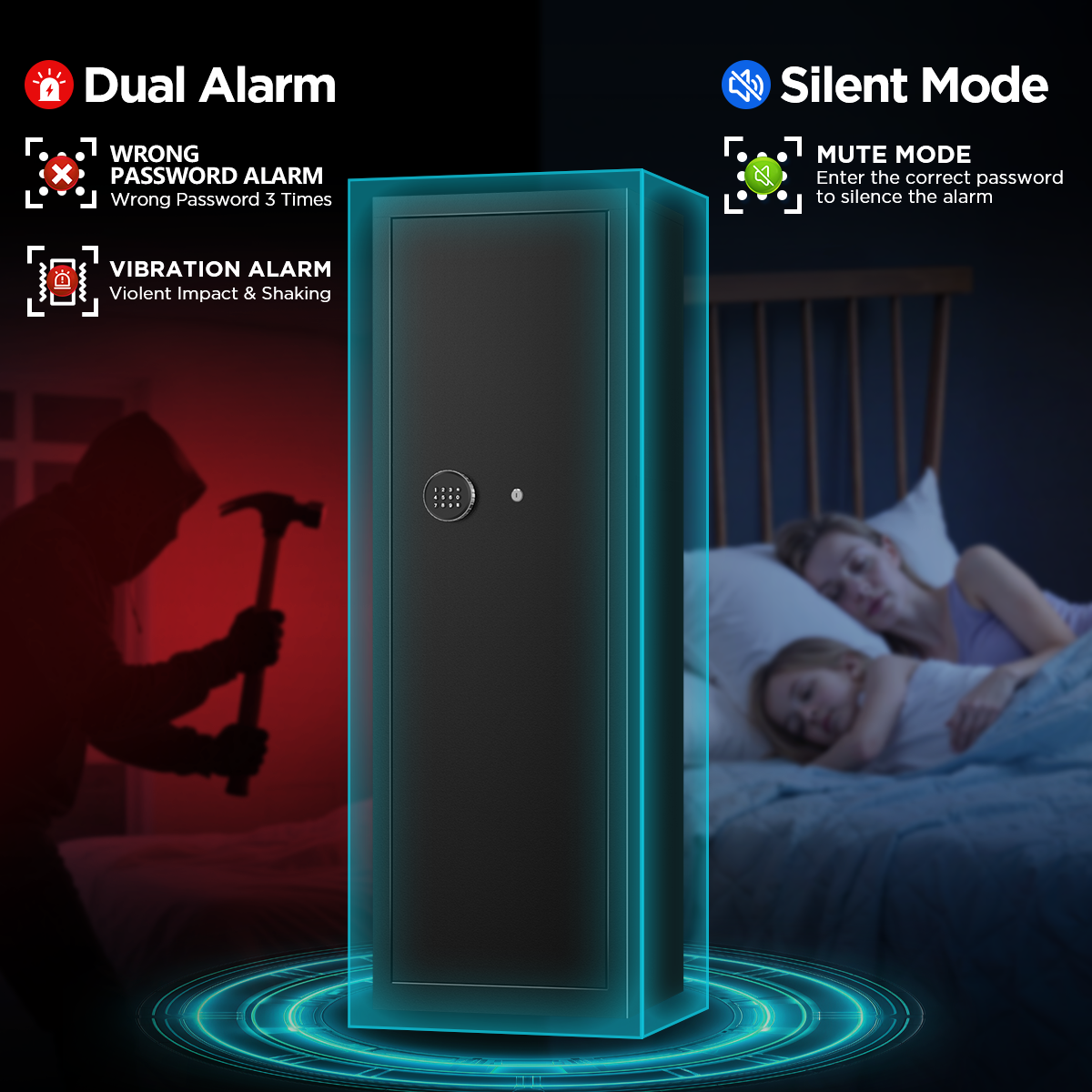 SYSENFO 8-10 Gun Cabinet, Quick Access Long Gun Safe for Home Rifles and Pistols, Large Unassembled Rifle Safe with Removable Shelves, Digital Keypad, Pegboard