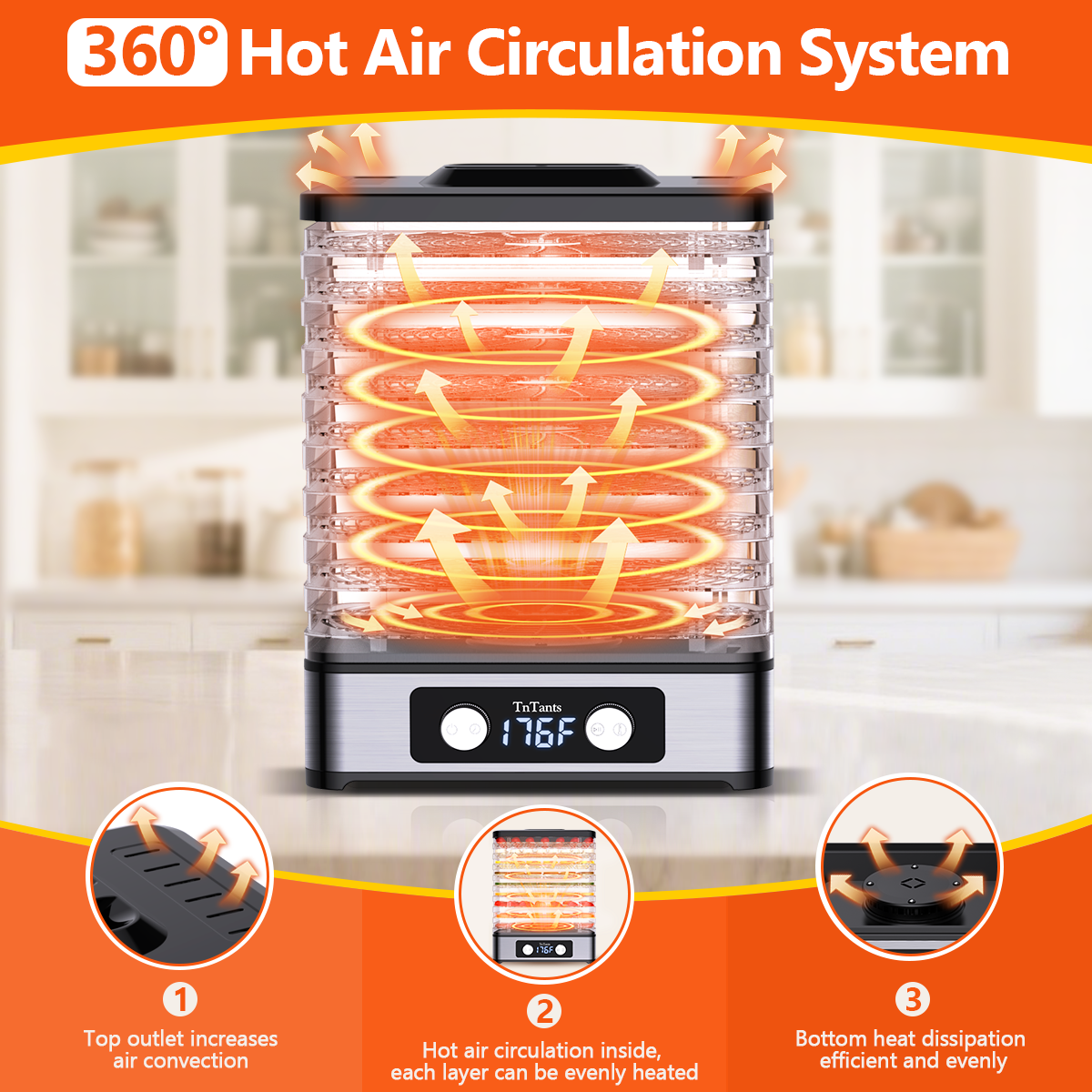 TNTANTS Food Dehydrator, 9 Trays Electric Dehydrated Dryer with Adjustable 48H Timer & 95-176℉ Temperature Control, Dehydrator for Food and Jerky, Fruits, Veggies, Pet Treat