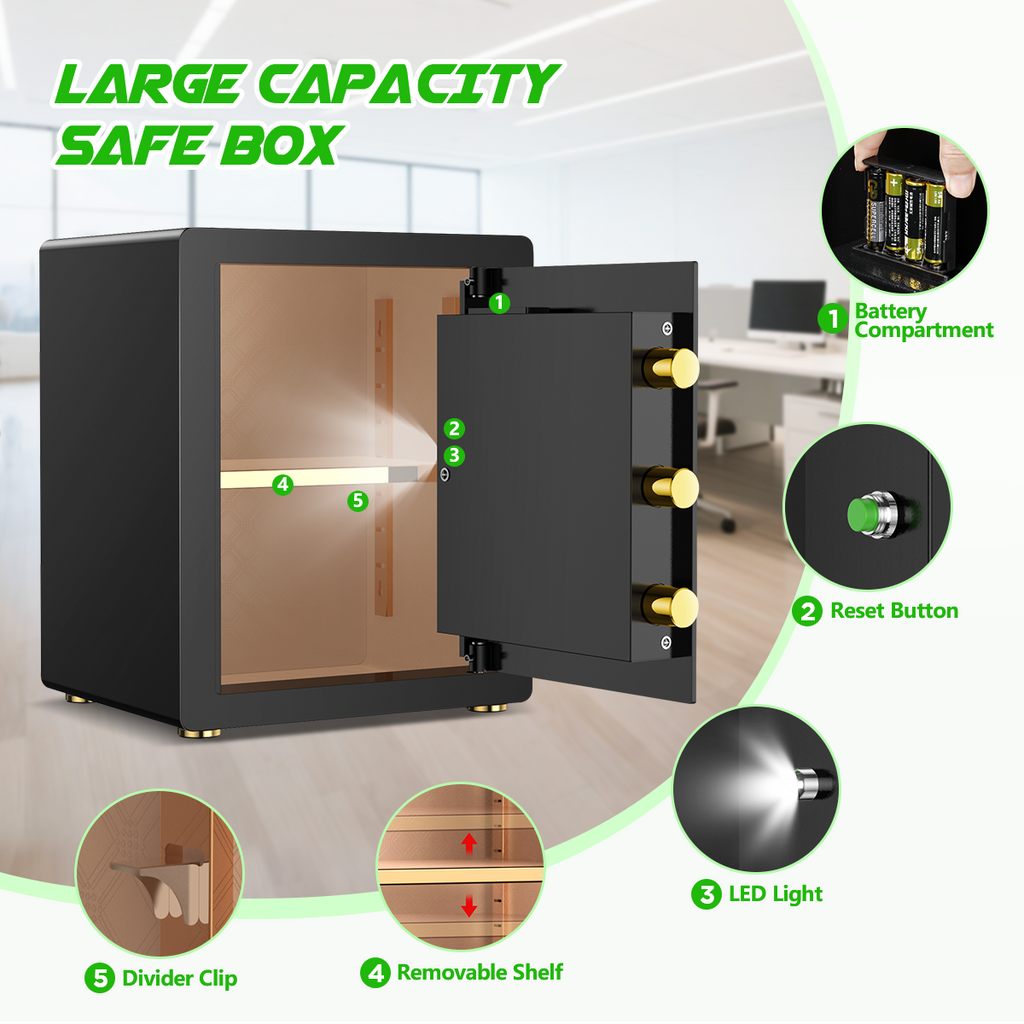 BESAFETY 3.0 Cuft Large Security Safe Box, Digital Keypad Lock, Built-in Alarm System & Fireproof Bag, Home & Office Safe for Cash, Valuables (Black)