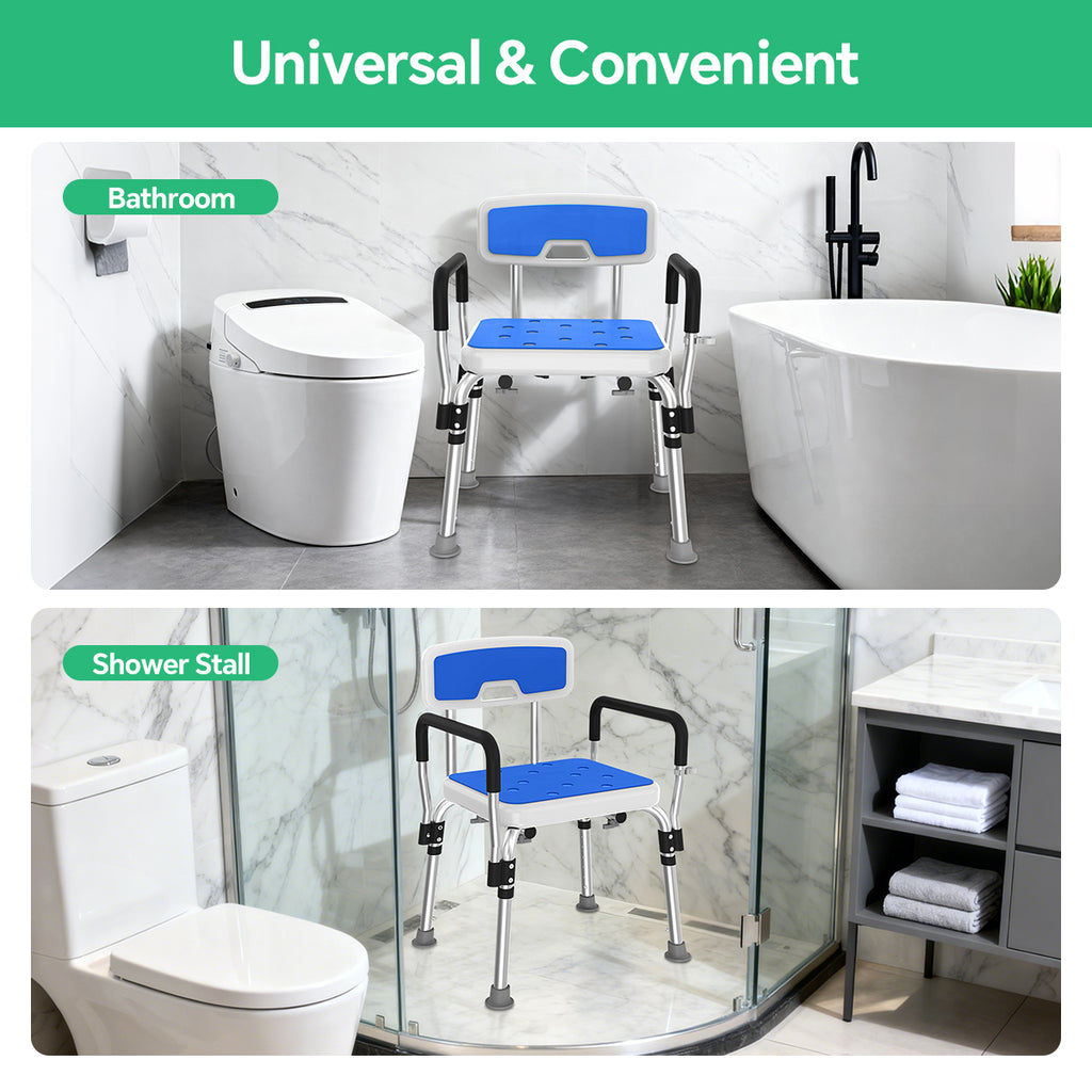 TNTANTS Shower Chair for Inside Shower with Armrests & Back, Upgraded Supports up to 350lbs Shower Seat with Padded and Grab Bar, Adjustable Height Shower Bench for Elderly Disabled