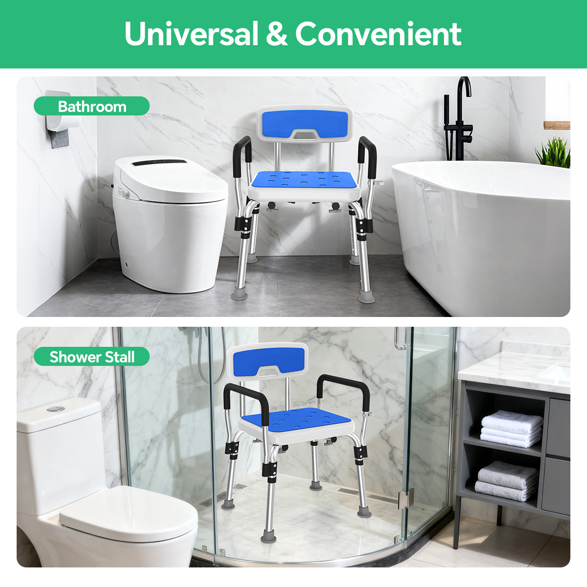 TNTANTS Shower Chair for Inside Shower with Armrests & Back, Upgraded Supports up to 350lbs Shower Seat with Padded and Grab Bar, Adjustable Height Shower Bench for Elderly Disabled