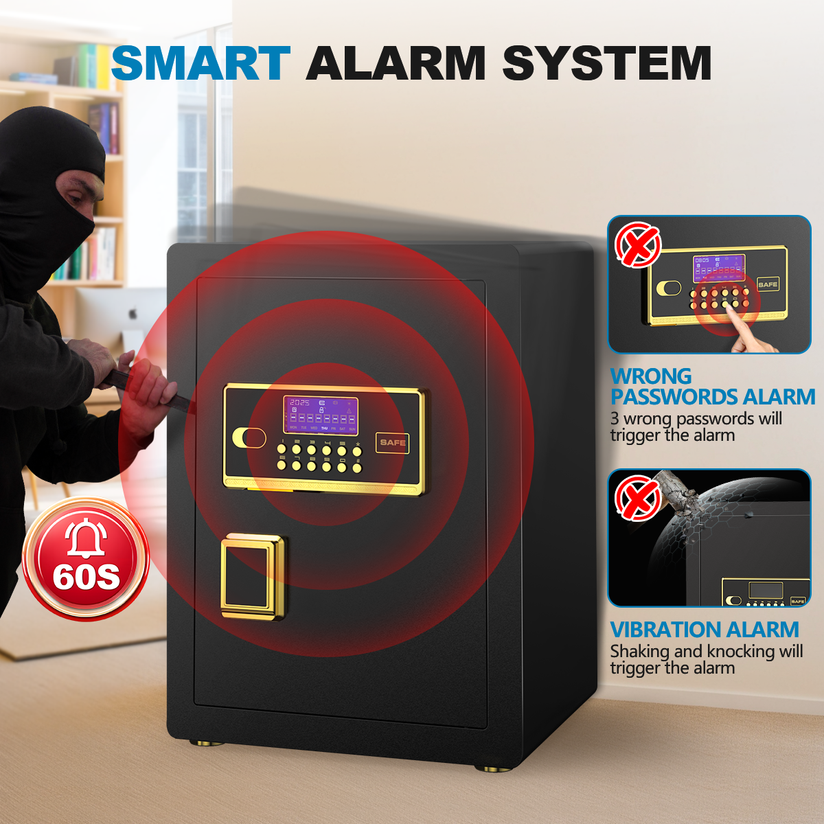 BESAFETY 3.5 Cuft Large Safe Box, Digital Keypad Home Security Safe With Fireproof Bag & Alarm System(Black)