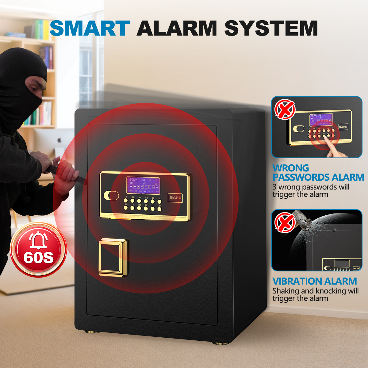 Gemaisil 3.5 Cuft Large Digital Keypad Home Security Safe with Fireproof Bag & Alarm System, Safe Box for Save Cash, Valuables(Black)