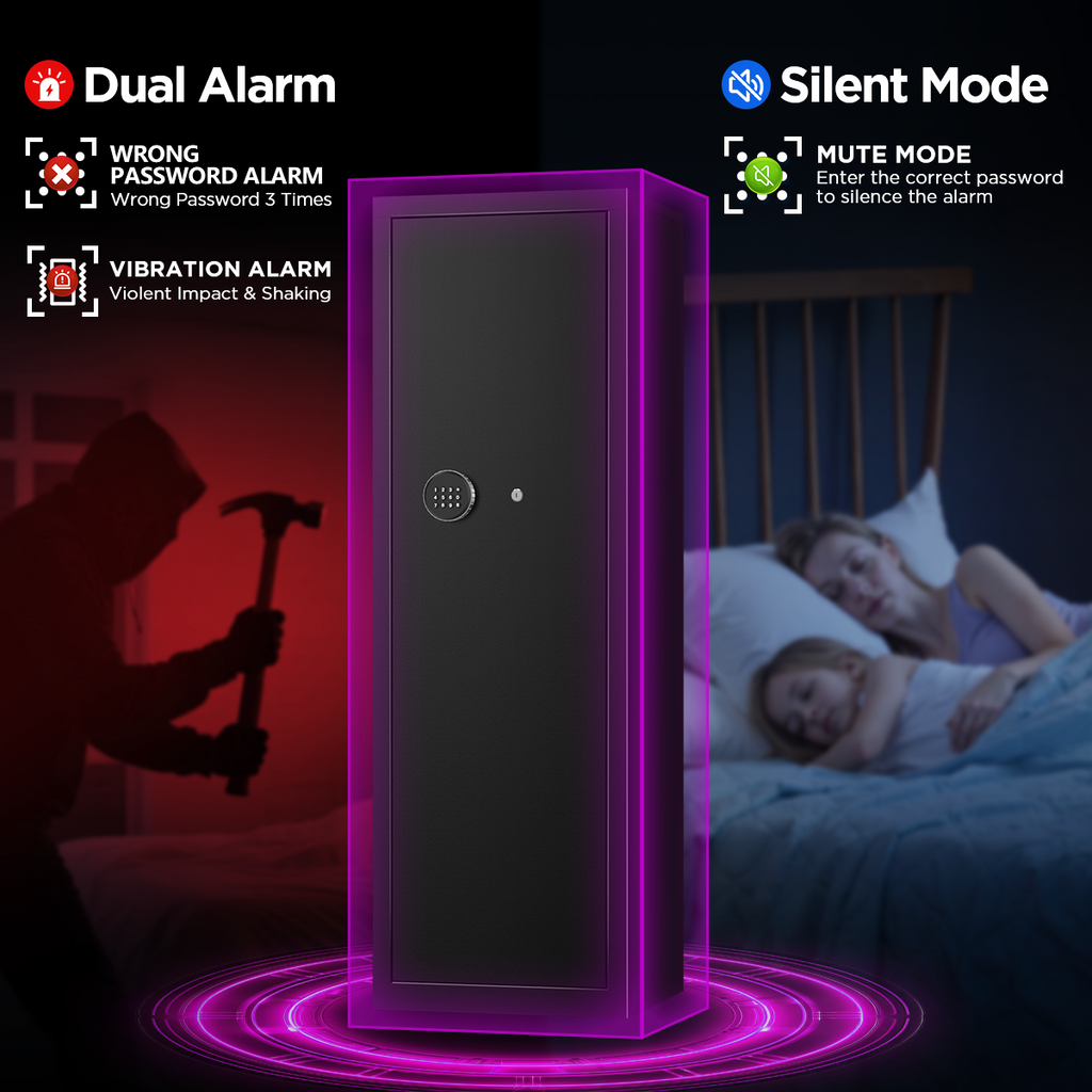 SYSENFO 8-10 Gun Cabinet, Quick Access Digital Keypad Safe for Rifles & Pistols, Removable Shelves & Pegboard, Unassembled Home Storage