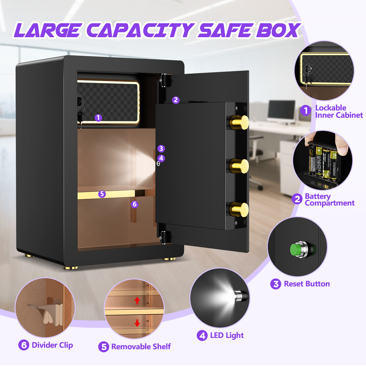 BESAFETY 5.0 Cuft Large Safe Box, Security Home Safe with Interior Safe Lock Box, Fireproof Waterproof Document Bag, Electronic Keypad Digital Lock, for House Office