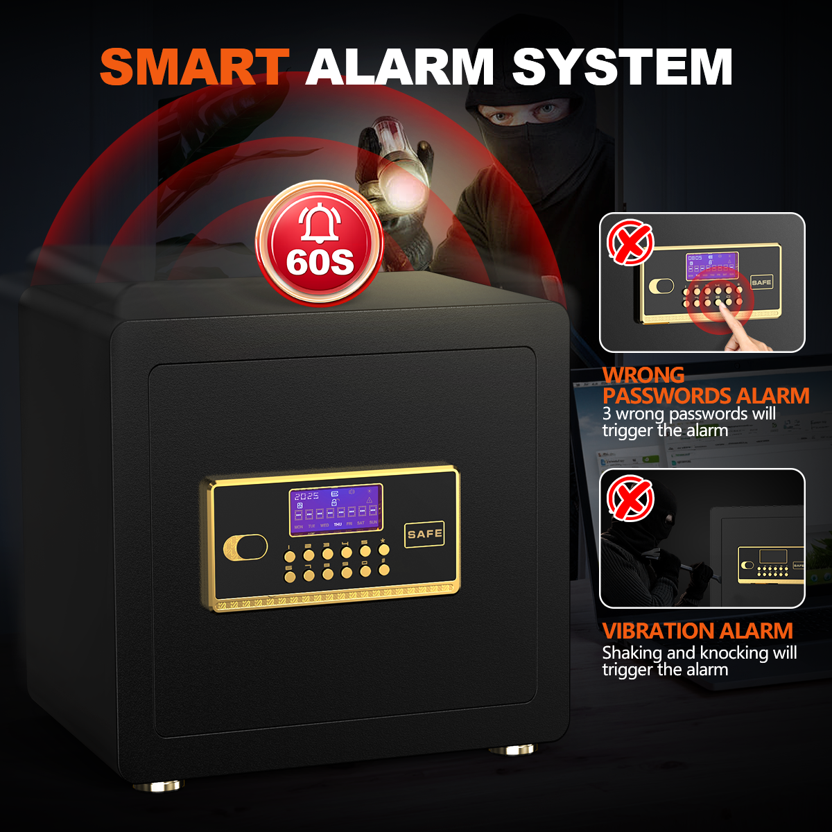 Gemaisil 2.5 Cuft Safe Box with Digital Keypad, Security Safe with Fireproof Waterproof Bag, Adjustable Shelf, Alarm System, Office & Home Safes for Cash, Jewelry, Documents, Black