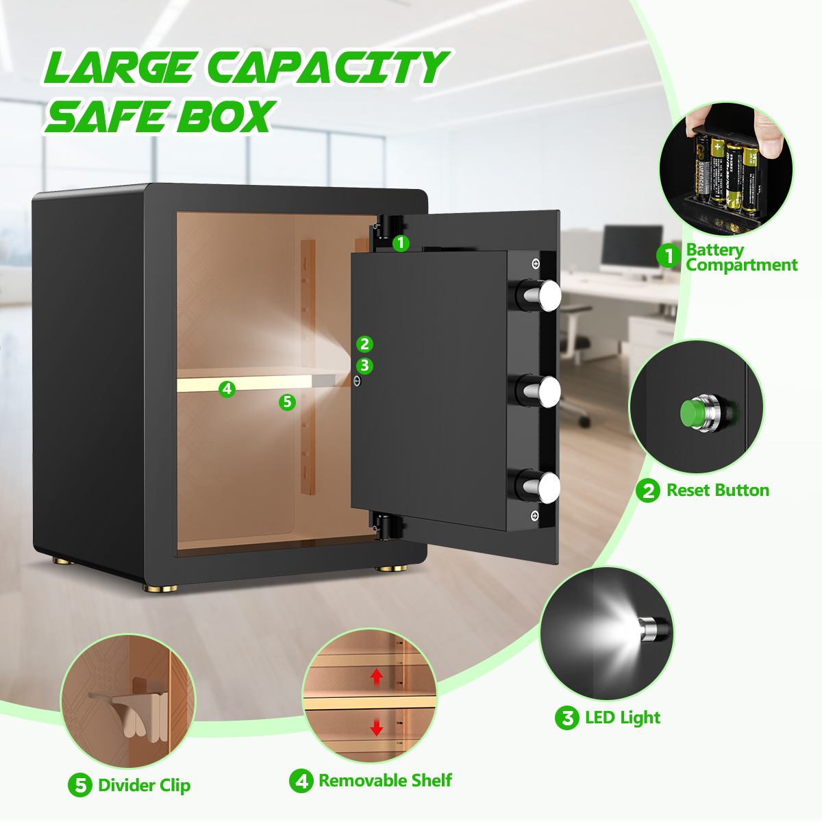 Gemaisil 3.0 Cuft Safe Box with Digital Keypad, Security Safe with Fireproof Waterproof Bag, Adjustable Shelf, Alarm System, Office & Home Safes for Cash, Jewelry, Documents, Black