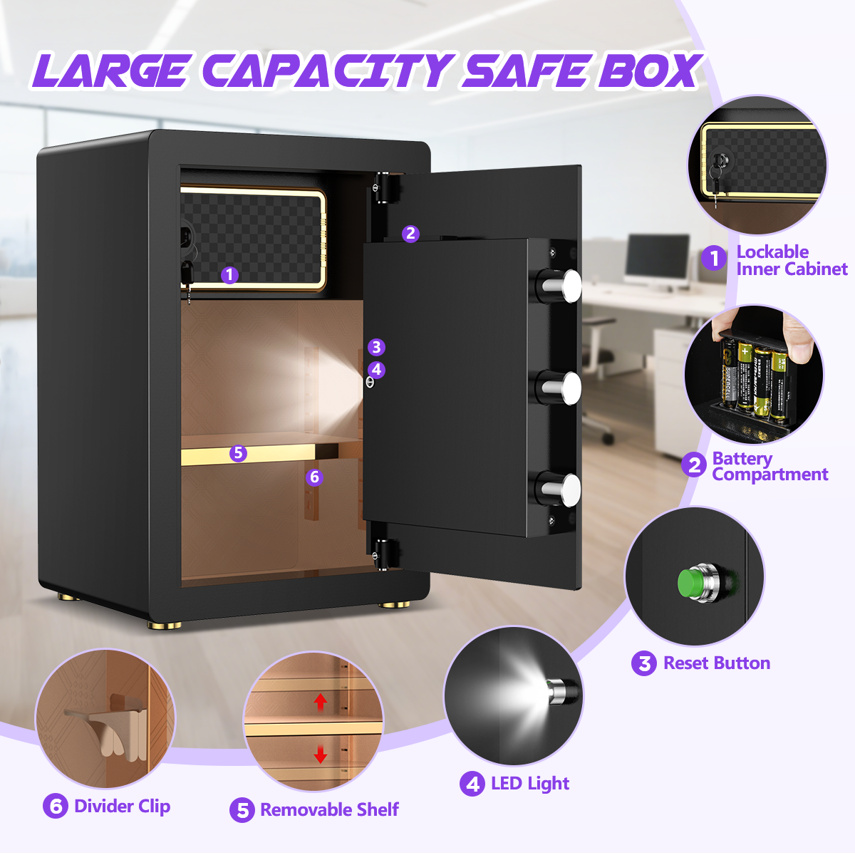 Gemaisil 5.0 Cuft Large Security Safe Box, Digital Keypad Lock, Built-in Alarm System & Fireproof Bag, Home & Office Safe for Save Cash, Valuables (Black)