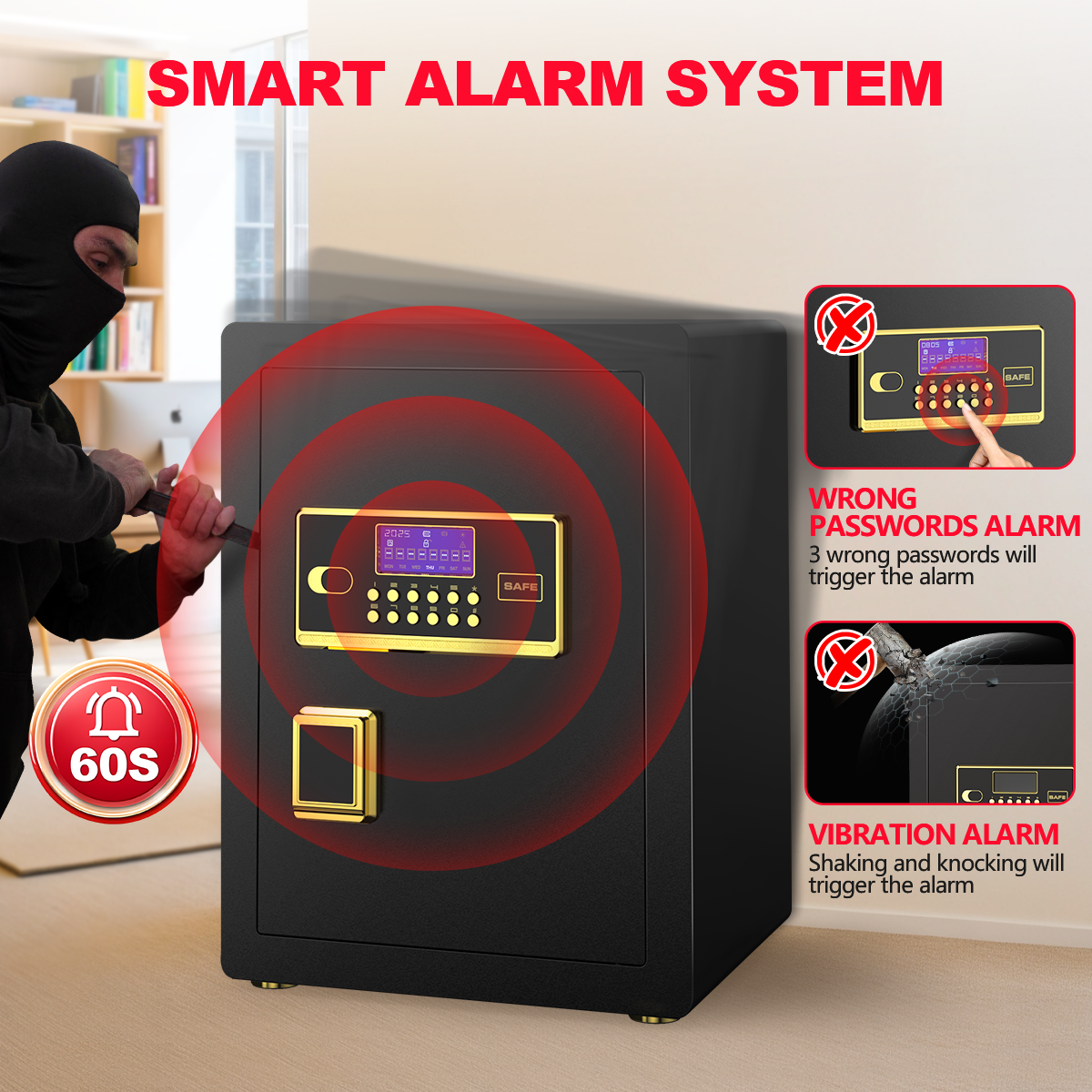 SYSENFO 3.5 Cuft Large Safe Box, Digital Keypad Home Security Safe With Fireproof Bag & Alarm System(Black)