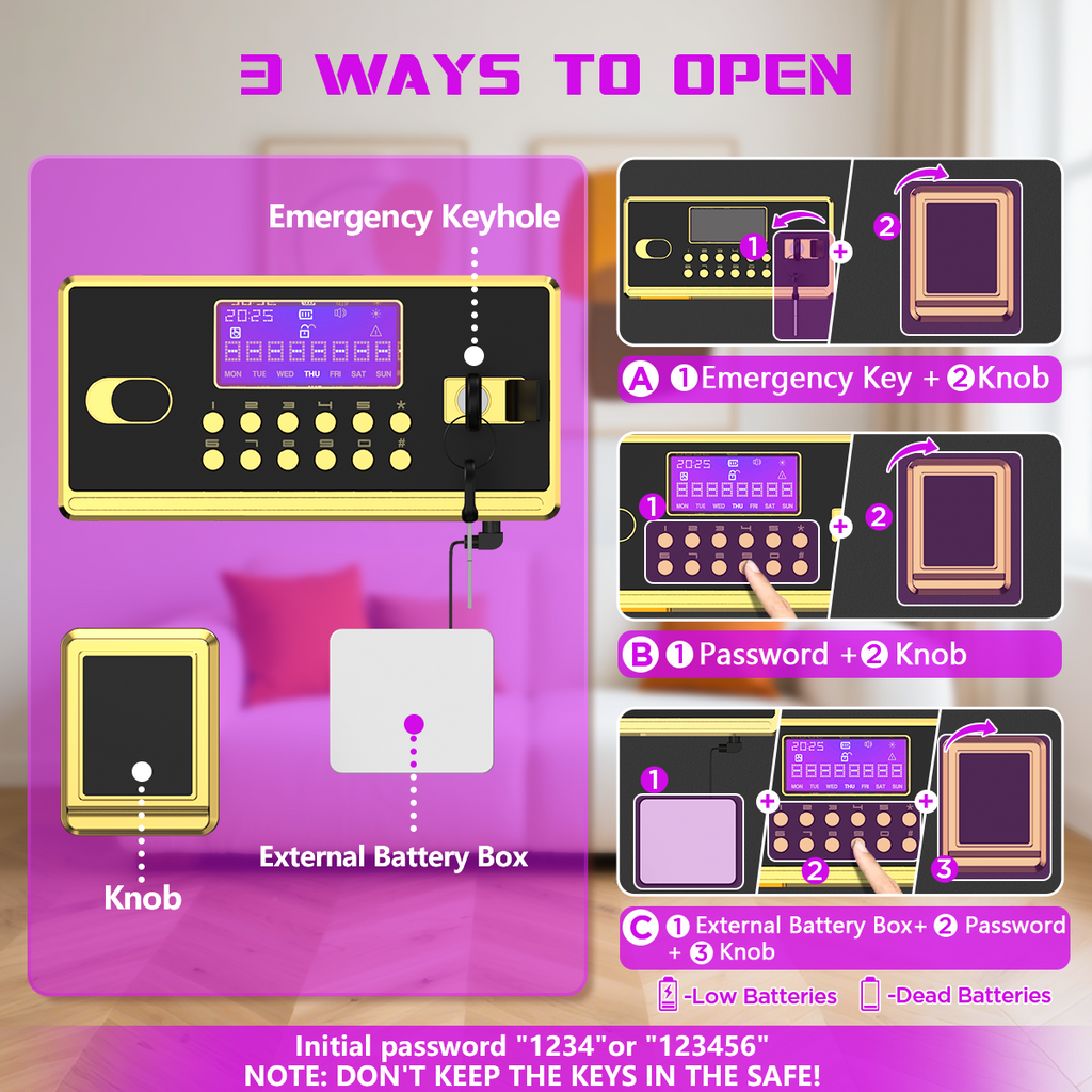 BESAFETY 3.0 Cuft Large Security Safe Box, Digital Keypad Lock, Built-in Alarm System & Fireproof Bag, Home & Office Safe for Cash, Valuables (Black)
