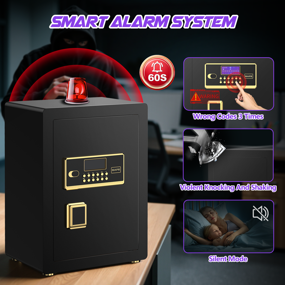 SYSENFO 5.0 Cuft Digital Security Safe Box, Fireproof Waterproof Bag & Adjustable Shelves for Home & Office(Black)