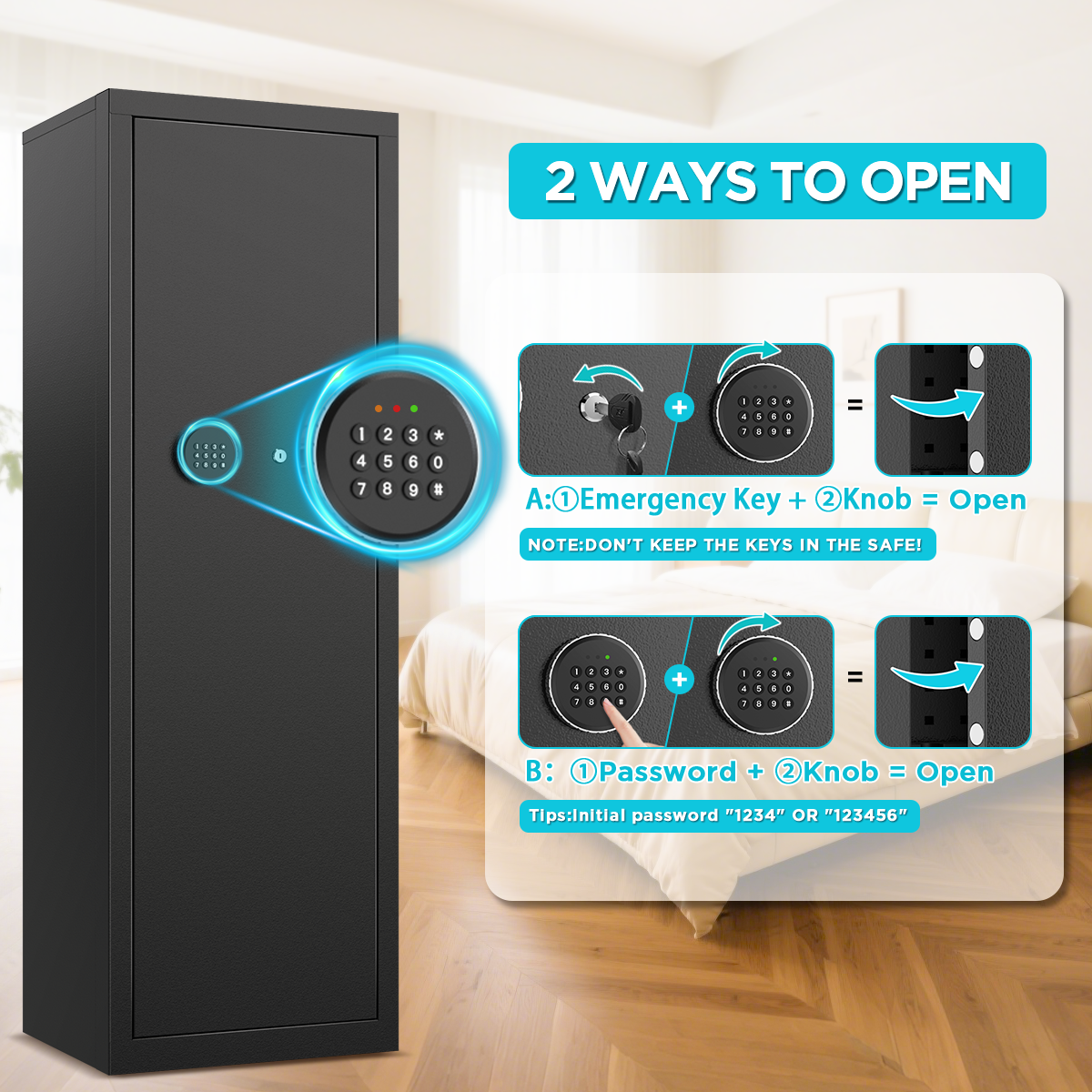 SYSENFO 8-10 Gun Cabinet, Quick Access Long Gun Safe for Home Rifles and Pistols, Large Unassembled Rifle Safe with Removable Shelves, Digital Keypad, Pegboard