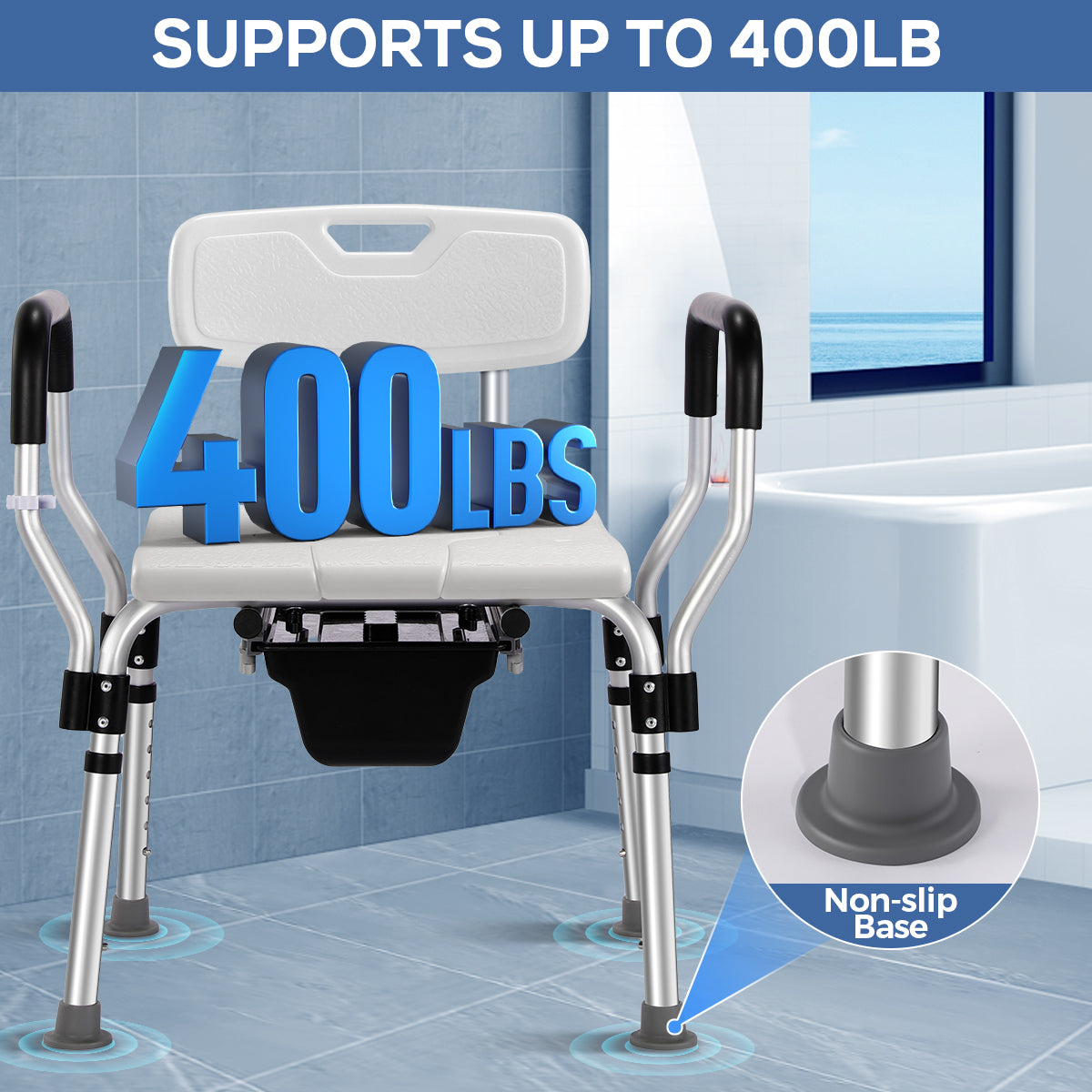 TNTANTS Shower Chair with Bedside Commode, Versatile 3 in 1 Shower Stool for Inside Shower, Raised Toilet Seat with Height Adjustable for Elderly, Disabled