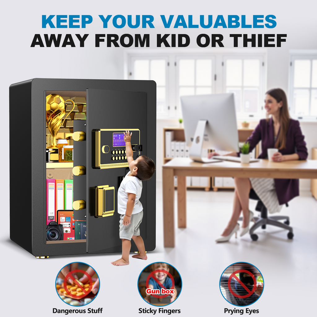 BESAFETY 3.5 Cuft Large Safe Box, Digital Keypad Home Security Safe With Fireproof Bag & Alarm System(Black)