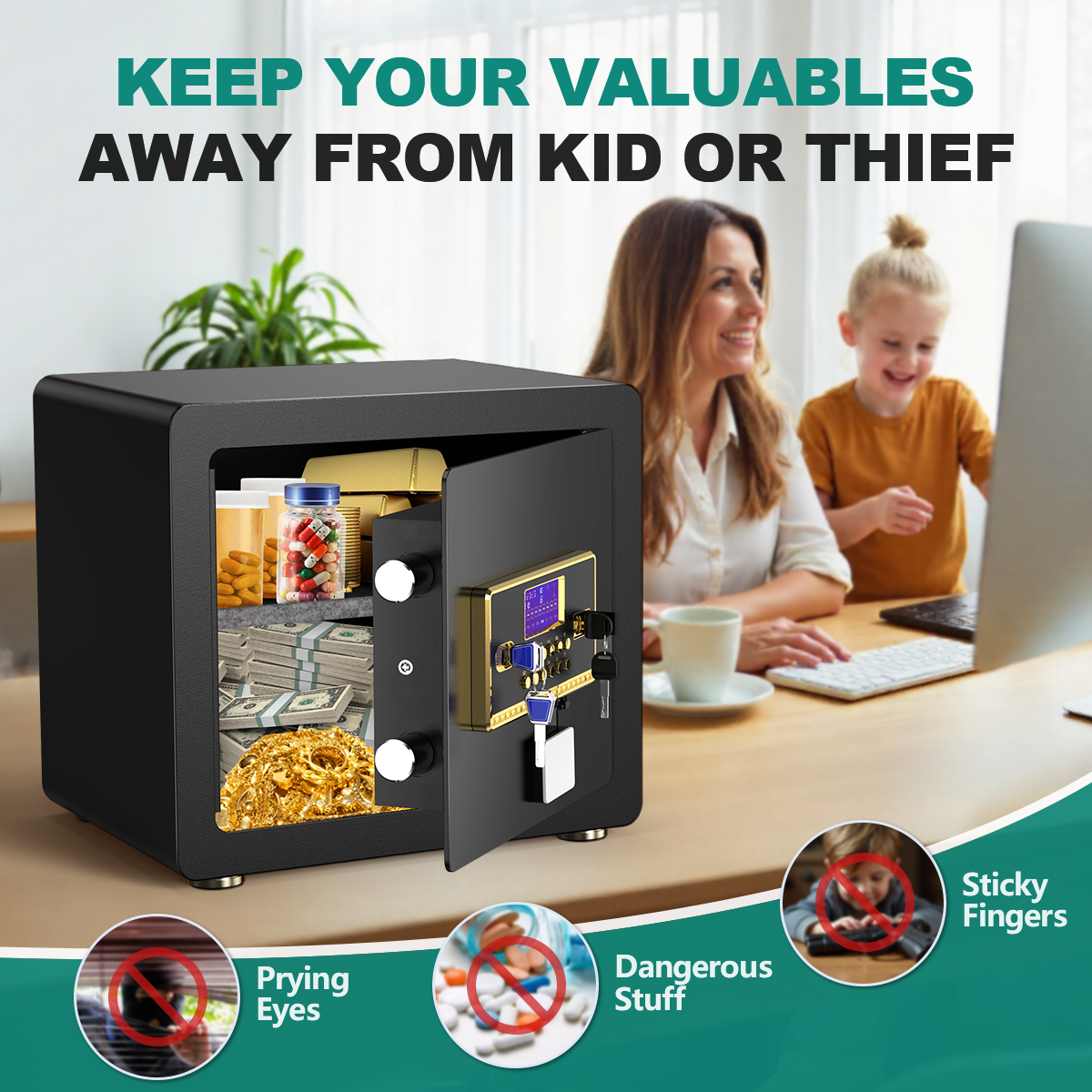Gemaisil 1.5 Cuft Safe Box for Office & Home, Security Safe with Digital Keypad, Adjustable Shelf, Fireproof Bag, Suit for Store Documents, Cash, Jewelry, Values