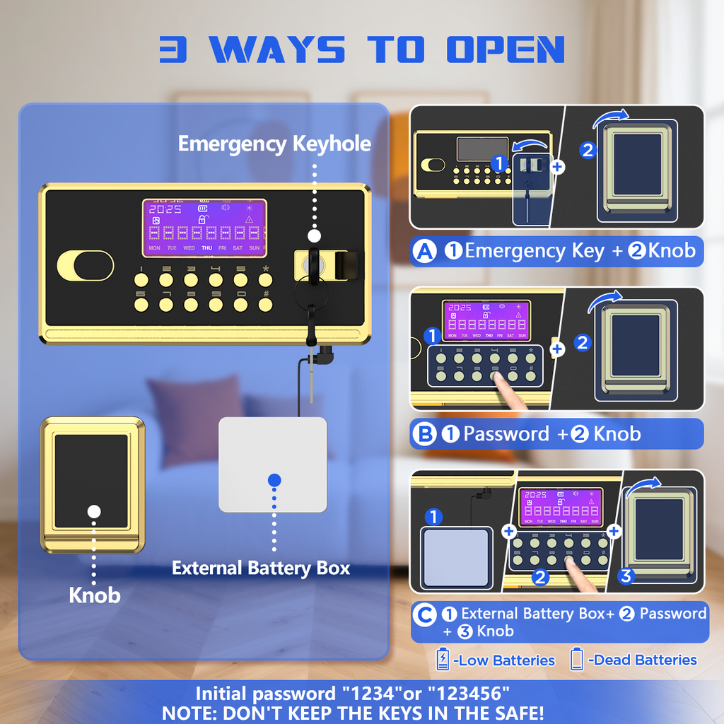 SYSENFO 5.0 Cuft Digital Security Safe Box, Fireproof Waterproof Bag & Adjustable Shelves for Home & Office(Black)