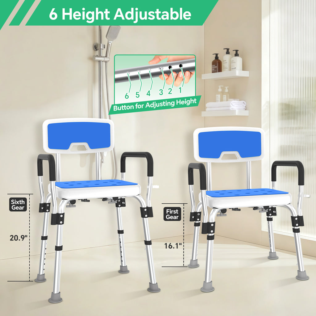 TNTANTS Shower Chair, Shower Stool for Inside Shower with Removable Armrests & Back, Upgraded Supports up to 350lbs, Adjustable Height Shower Bench for Elderly Disabled