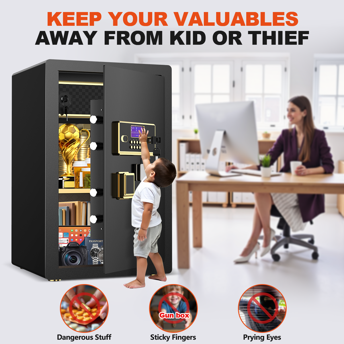 Gemaisil Large 5.5 Cuft Security Safe Box with Hidden Compartment, Electronic Safe with Fireproof Bag & Dual Alarm System(Black)