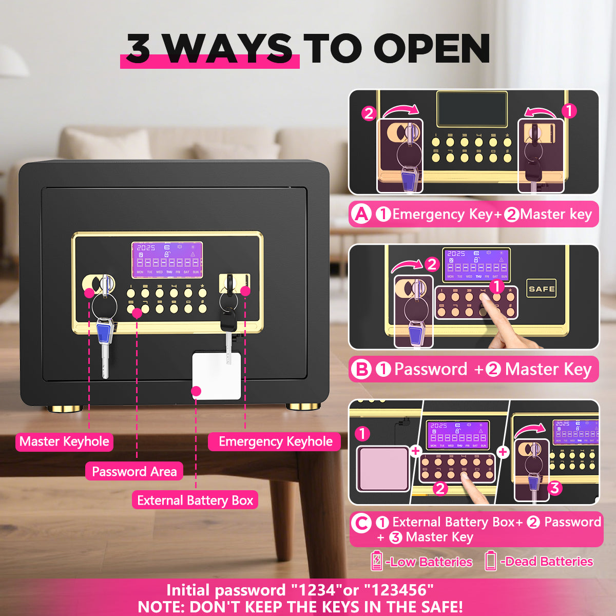 BESAFETY 1.5 Cuft Safe Box, Digital Keypad Home Security Safe With Fireproof Waterproof Bag & Adjustable Shelf