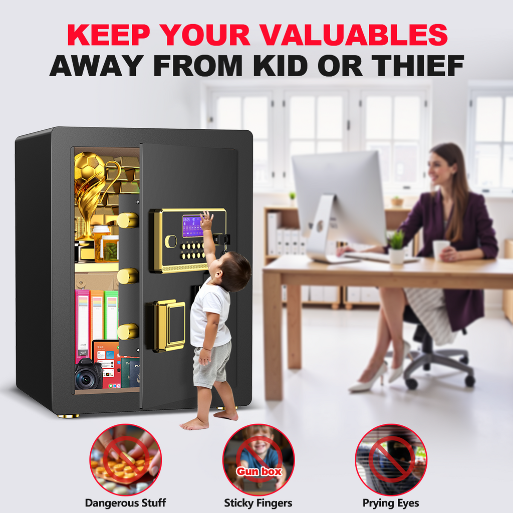 SYSENFO 3.5 Cuft Large Safe Box, Digital Keypad Home Security Safe With Fireproof Bag & Alarm System(Black)