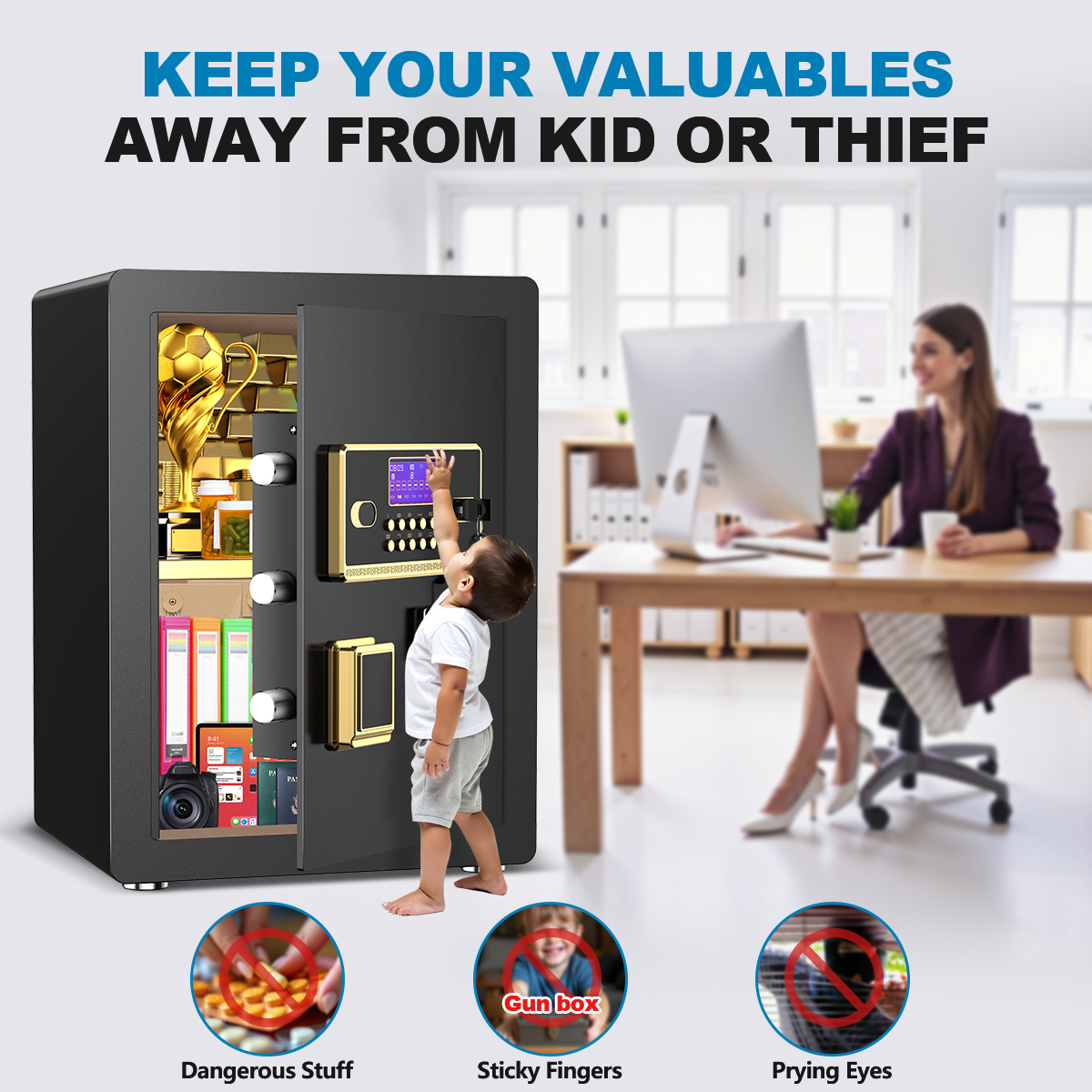 Gemaisil 3.5 Cuft Safe Box for Home, Electronic Security Safe with Digital Keypad, Safe with Fireproof Bag & Adjustable Shelf(Black)