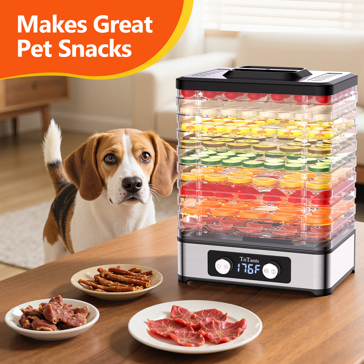 TNTANTS Food Dehydrator, 9 Trays Electric Dehydrated Dryer with Adjustable 48H Timer & 95-176℉ Temperature Control, Dehydrator for Food and Jerky, Fruits, Veggies, Pet Treat