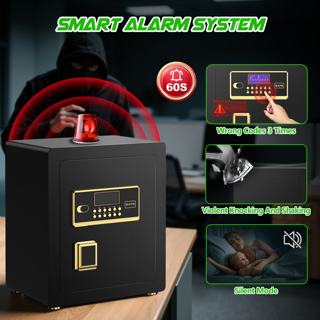 Gemaisil 3.0 Cuft Safe Box with Digital Keypad, Security Safe with Fireproof Waterproof Bag, Adjustable Shelf, Alarm System, Office & Home Safes for Cash, Jewelry, Documents, Black