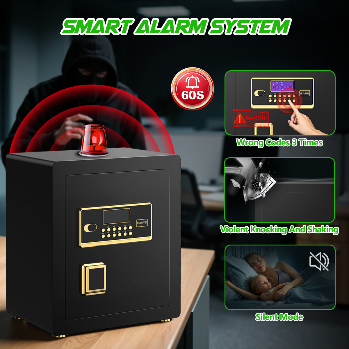 Gemaisil 3.0 Cuft Safe Box with Digital Keypad, Security Safe with Fireproof Waterproof Bag, Adjustable Shelf, Alarm System, Office & Home Safes for Cash, Jewelry, Documents, Black