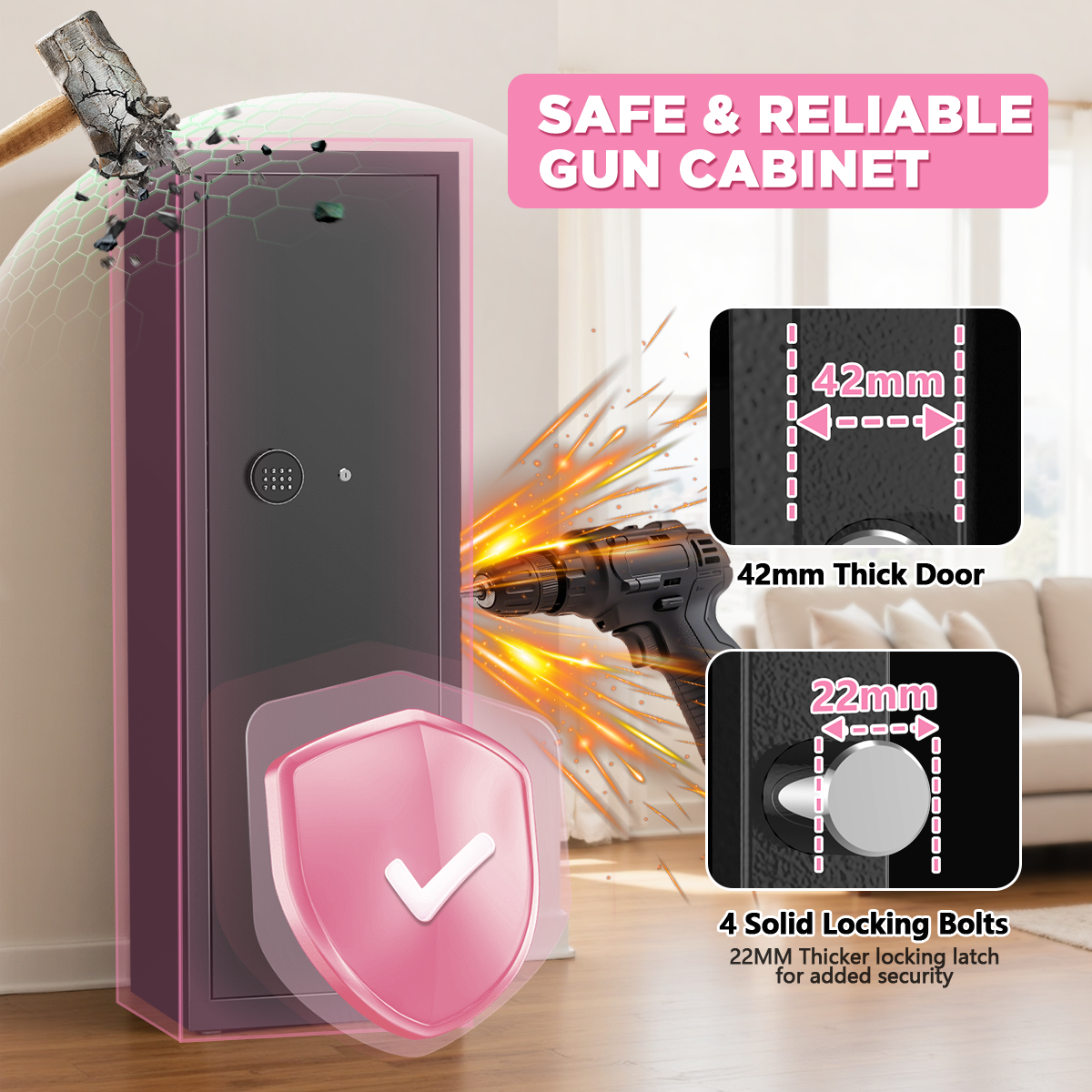 Gemaisil New 8-10 Gun Cabinet, Quick Access Numeric Keypad Safe for Rifles and Handguns, Removable Shelves and Hanging Panels, Unassembled Home Locker