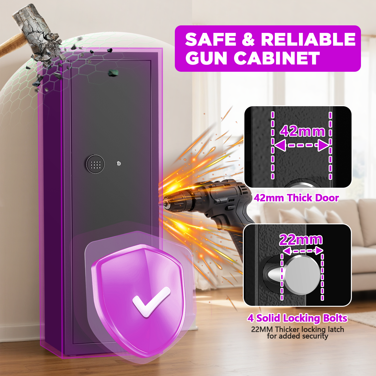 SYSENFO 8-10 Gun Cabinet, Quick Access Digital Keypad Safe for Rifles & Pistols, Removable Shelves & Pegboard, Unassembled Home Storage