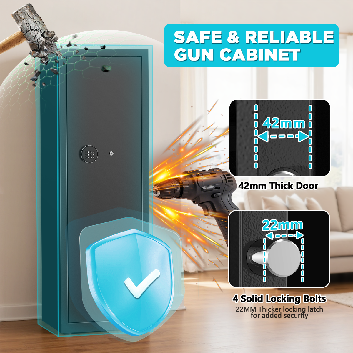 Gemaisil New 8-10 Gun Cabinet, Quick Access Numeric Keypad Safe for Rifles and Handguns, Removable Shelves and Hanging Panels, Unassembled Home Locker