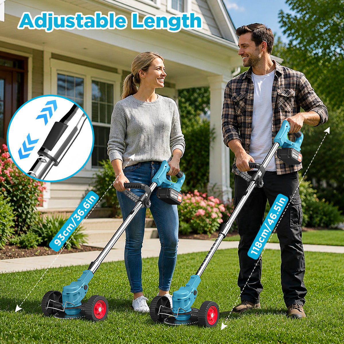 TNTANTS Weed Wacker Cordless, 3-in-1 Lightweight Electric String Trimmer with 3 Types of Blades, Wheels, 24V Battery, Weed Eater Grass Trimmer/Edger/Brush Cutter for Lawn Yard Garden (Blue)