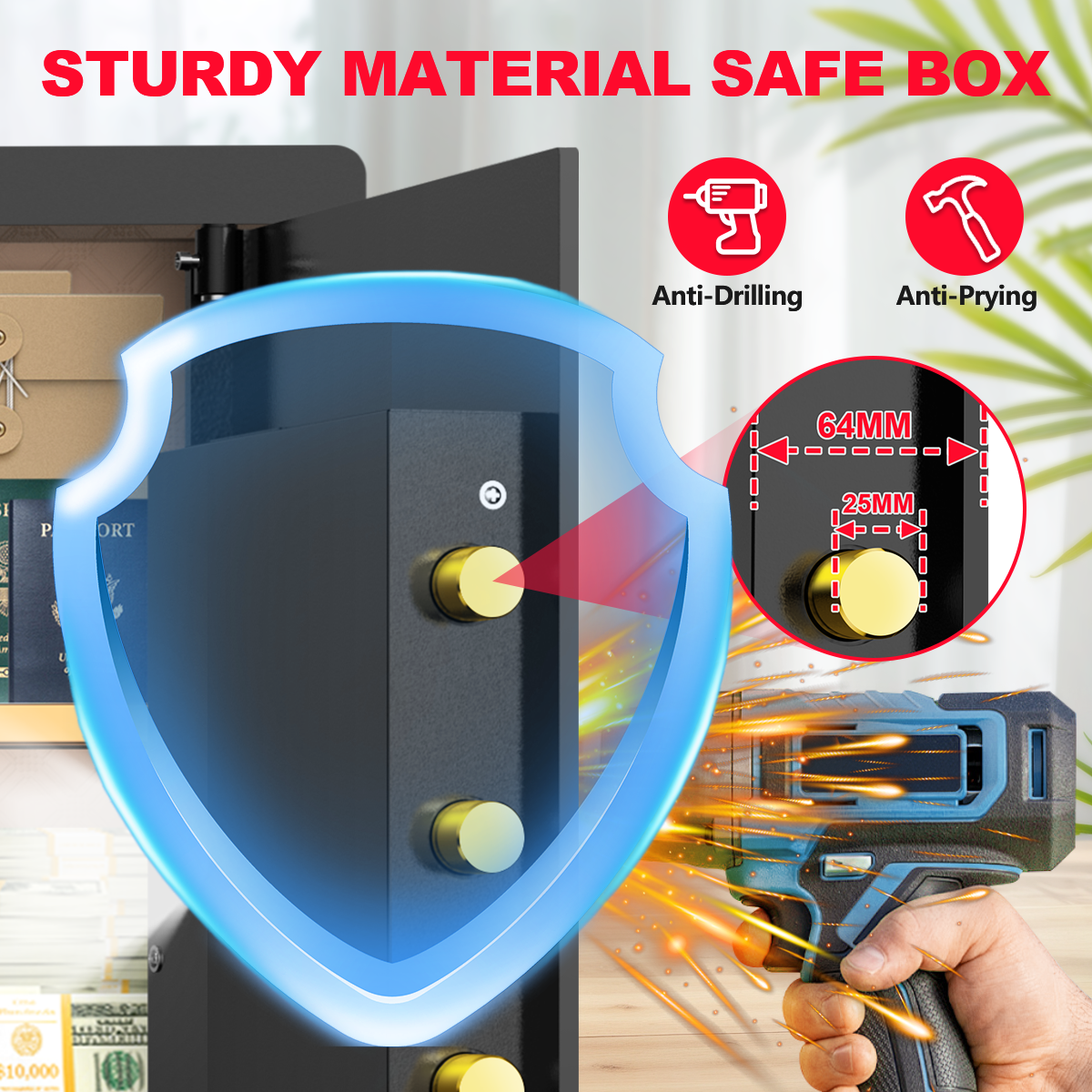 SYSENFO 3.5 Cuft Large Safe Box, Digital Keypad Home Security Safe With Fireproof Bag & Alarm System(Black)